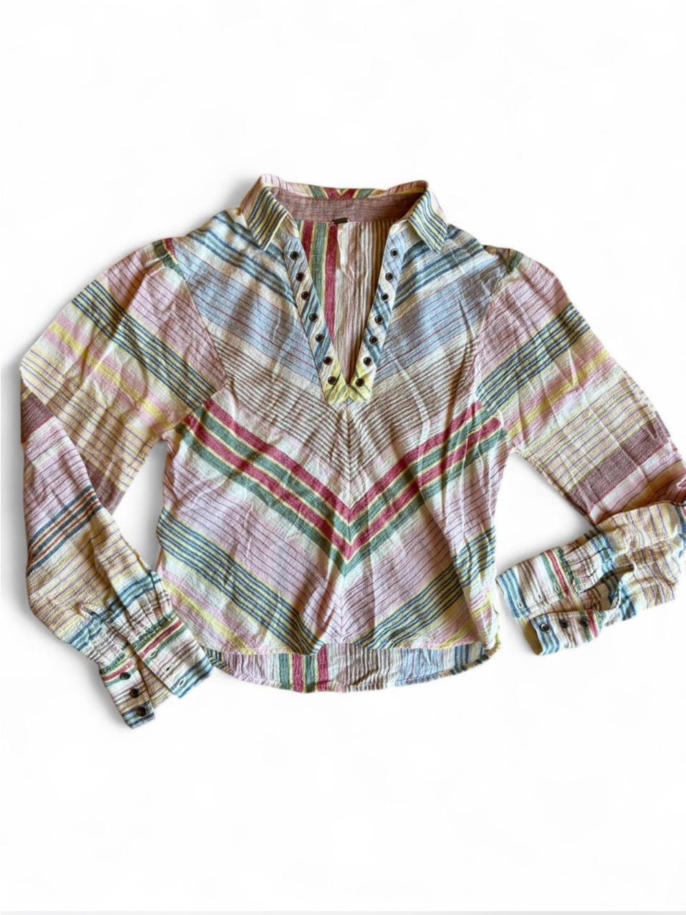 Free People Pastel Striped Button-Front Top